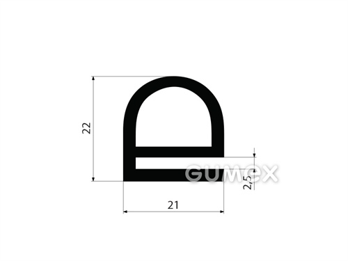 Pryžový profil tvaru "e" s dutinkou, 22x21/2,5mm, 60°ShA, EPDM, -40°C/+100°C, černý